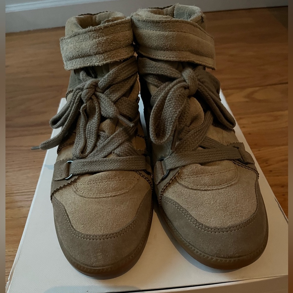 Isabel Marant Suede Sneakers Wedge Heel Taupe Brown Bluebel 39 8